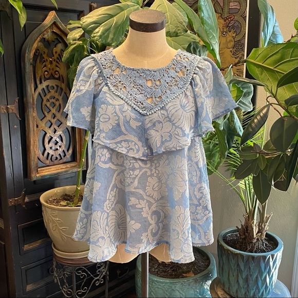 Anthropologie Serenity crochet ruffle damask top - Picture 3 of 14